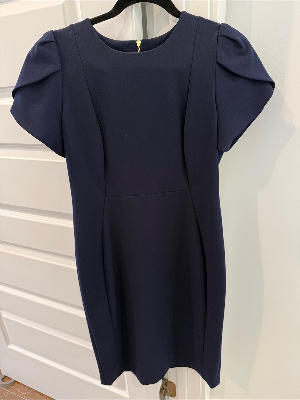 Calvin Klein Navy Midi Dress with Puff Sleeves